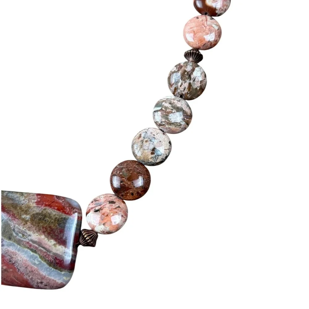 Handmade Red Jasper Statement Necklace‎ Copper Toggle Boho Earthy